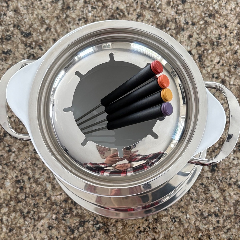 Stainless Steel Fondue Pot with Color-Top Fondue Forks